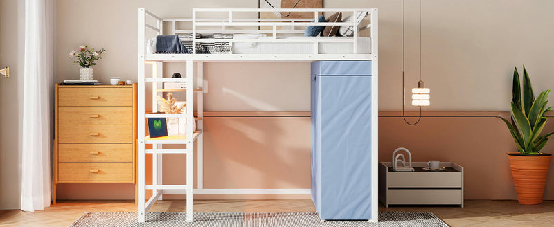 Loft Bed With Desk, Shelves, Power Outlet, LED Light And Wardrobe - R&R Furniture Gallery (Fountain Valley, CA)