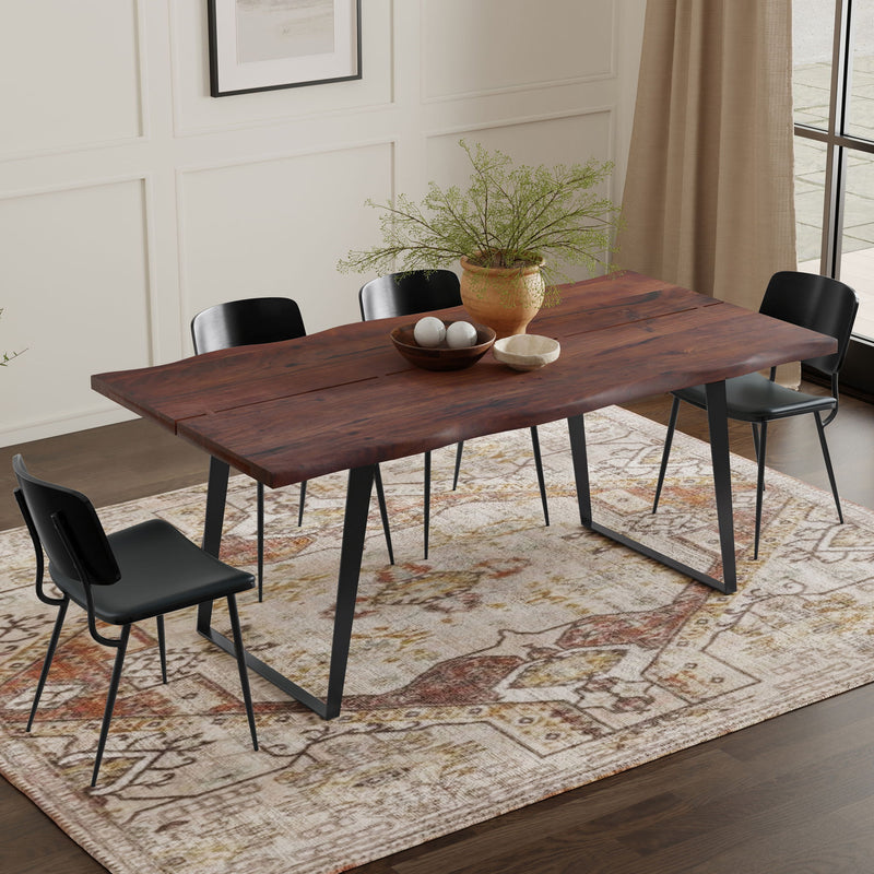 Handcrafted wooden dining table by Simpli-Home with a polished surface and sturdy legs, perfect for family meals and gatherings.