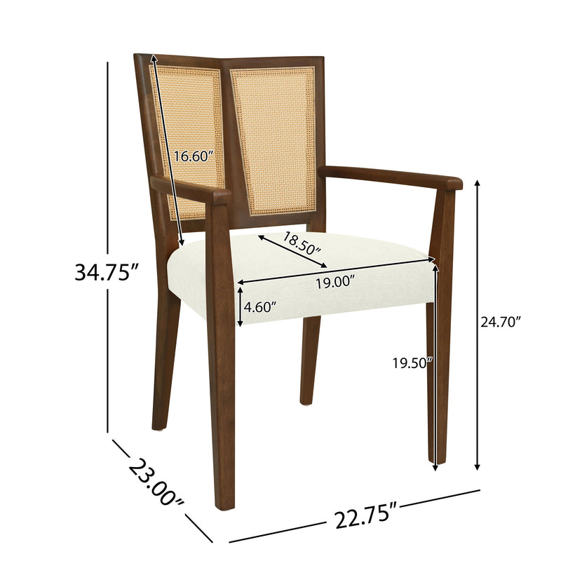 Mid Century Modern Arm Dining Chairs With Rattan Backrest - R&R Furniture Gallery (Fountain Valley, CA)