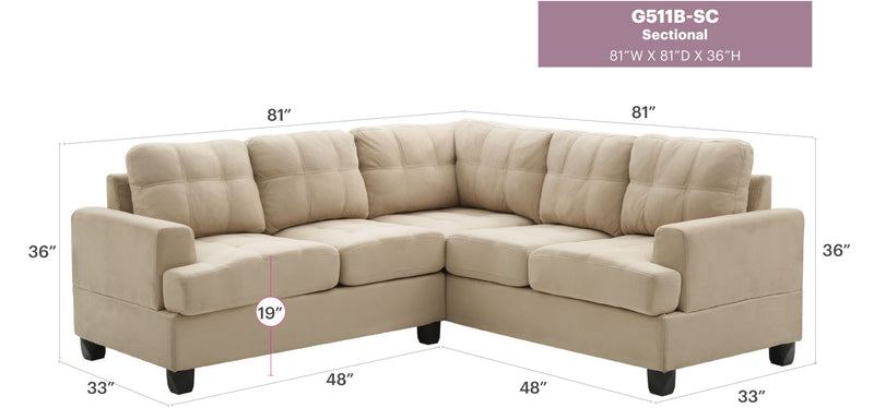 Glory Furniture Sandridge stationary sectional sofa with plush cushions and modern design in a spacious living room setting.