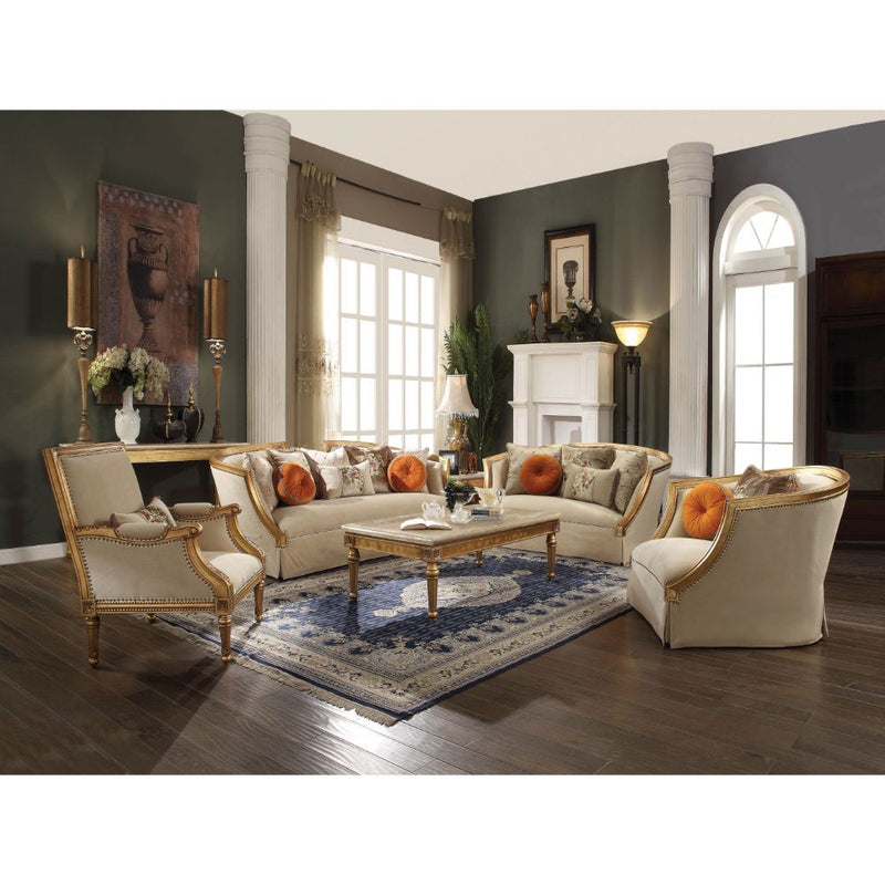 Daesha - Sofa With 8 Pillows - Tan Flannel & Antique Gold - R&R Furniture Gallery (Fountain Valley, CA)