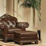 Anondale - Ottoman - Espresso Top Grain Leather Match & Cherry - R&R Furniture Gallery (Fountain Valley, CA)