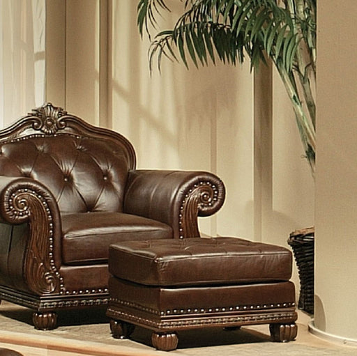 Anondale - Ottoman - Espresso Top Grain Leather Match & Cherry - R&R Furniture Gallery (Fountain Valley, CA)