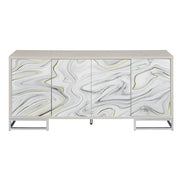 Panos - Console Cabinet - White Marble Print & Chrome - R&R Furniture Gallery (Fountain Valley, CA)