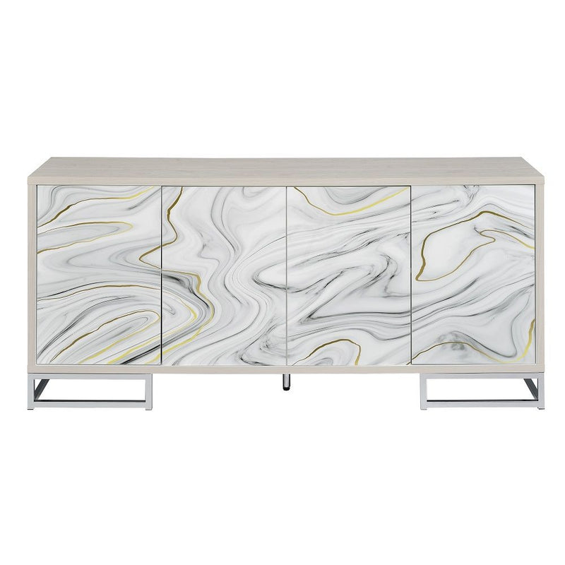 Panos - Console Cabinet - White Marble Print & Chrome - R&R Furniture Gallery (Fountain Valley, CA)
