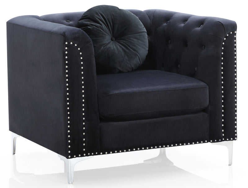 Contemporary sloped arm chair by Glory Furniture with plush cushioning and modern design in a stylish living room setting.