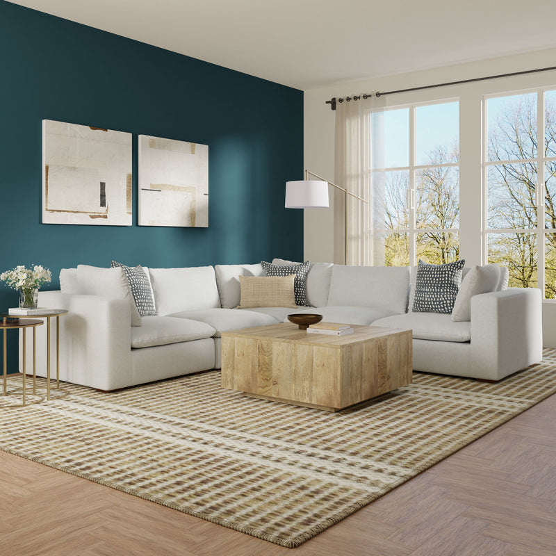 Simpli-Home Jasmine handcrafted stationary sectional sofa with plush cushions and modern design, ideal for living room comfort.