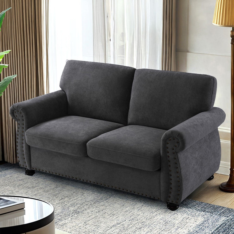 Soft Loveseat, Upholstered 2 Seater Couch, Loose Back Cushions And Turned Legs - R&R Furniture Gallery (Fountain Valley, CA)