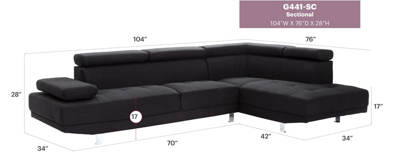 Comfort sectional from Glory Furniture's Riveredge collection, featuring plush cushions and a modern stationary design.