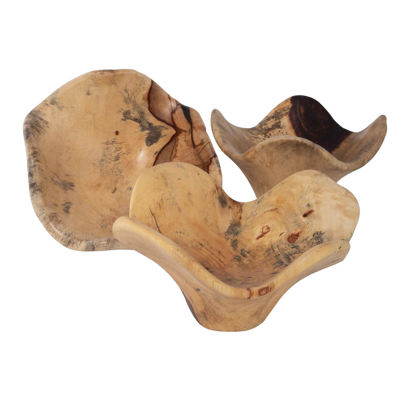 Set of three light brown Tamarine wood wall art pieces by Uttermost, featuring natural textured wood decor for modern interior design