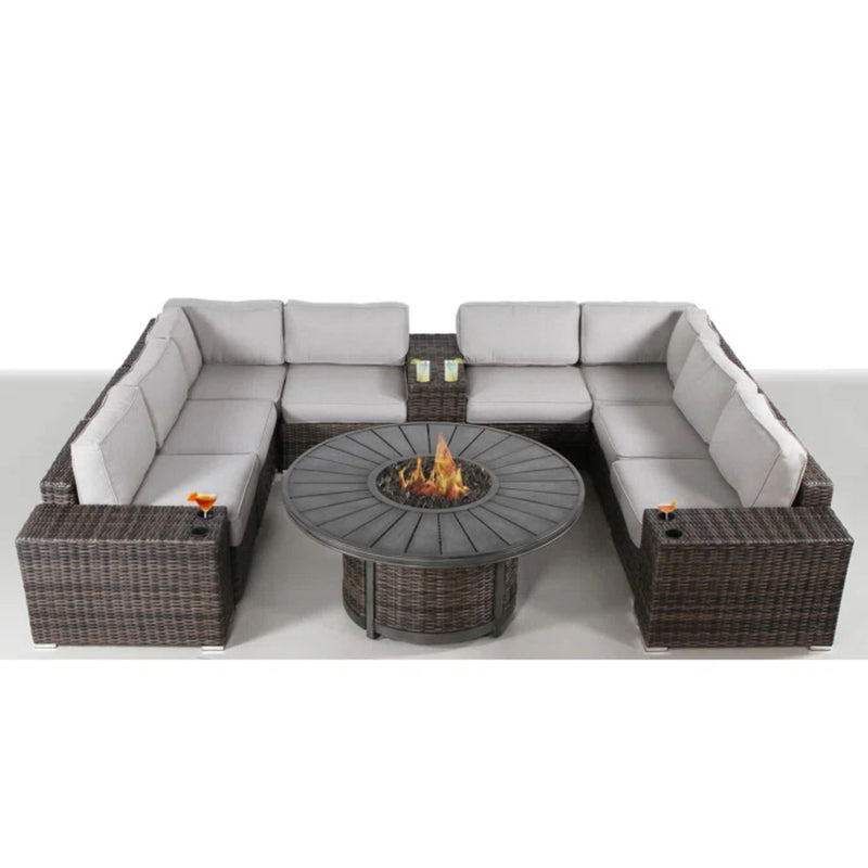 Patio Seating Group With Cushions And Fire Pit - Espresso - R&R Furniture Gallery (Fountain Valley, CA)
