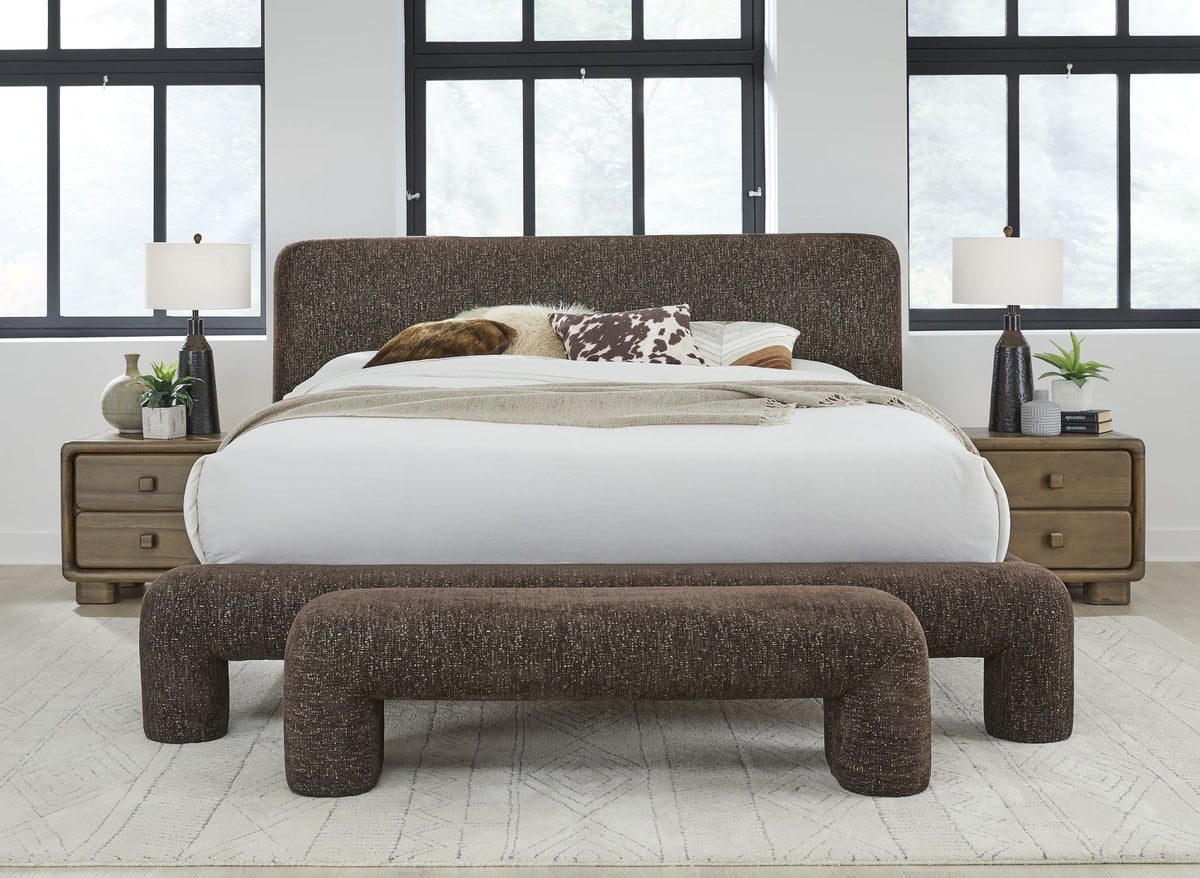 Mocoa Fully Upholstered Bench in Mongoose Chenille