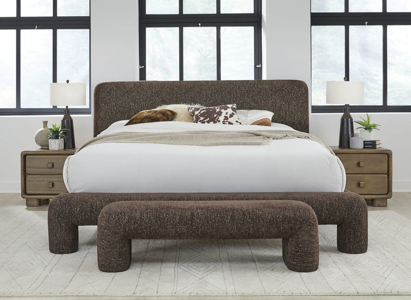 Mocoa Fully Upholstered Bench in Mongoose Chenille
