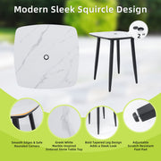 Life Outside outdoor bar table with rounded square sintered stone top, umbrella hole, rust-free frame, weatherproof in black and white.