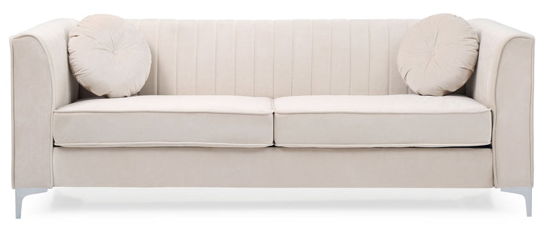 Glory Furniture Delray Micro Suede Sofa, stationary sofa in soft micro suede fabric with plush cushions and sleek design.