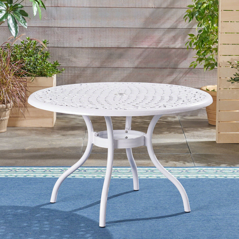 Tranquilius - Outdoor Round Dining Table With Lattice Tabletop, Umbrella Hole And Curved Legs - R&R Furniture Gallery (Fountain Valley, CA)