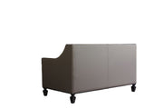House Beatrice - Loveseat With 3 Pillows - Tan Synthetic Leather , Black Synthetic Leather & Charcoal - R&R Furniture Gallery (Fountain Valley, CA)