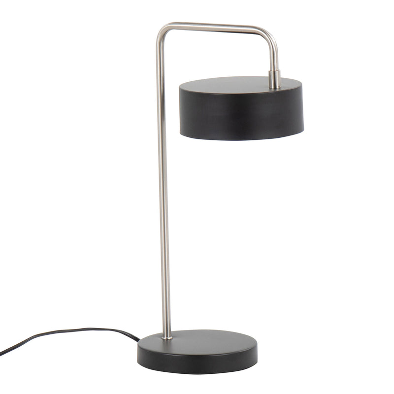 Lumi Source contemporary nickel and black puck table lamp with a sleek, modern design on a white surface.
