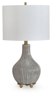 Judlen - Ceramic Table Lamp - Gray / Gold Finish - R&R Furniture Gallery (Fountain Valley, CA)