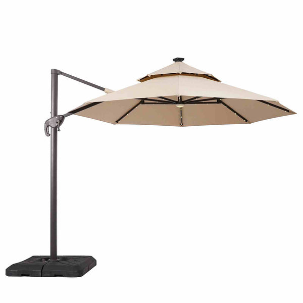 Nuti - 10' Round Umbrella, LED Light, Tan + Base
