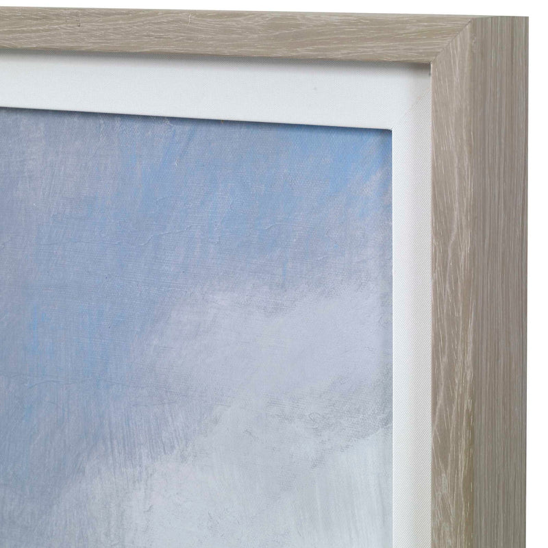 Distant Land framed print by Uttermost featuring a blue landscape scene in a stylish frame, wall art for living room decor.