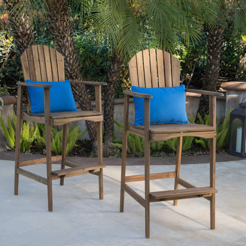 Outdoor Acacia Wood Adirondack Barstools (Set of 2) - R&R Furniture Gallery (Fountain Valley, CA)