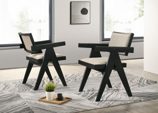 Jasper - Dining Arm Chairs With Upholstered Seat (Set of 2) - Ebony Black / Beige - R&R Furniture Gallery (Fountain Valley, CA)