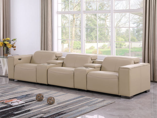 1208 - Leather Sofa With 3 Power Recliners And Two Storage Consoles - R&R Furniture Gallery (Fountain Valley, CA)