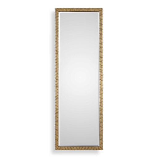Uttermost Vilmos metallic gold wall mirror with a sleek, reflective gold frame, showcasing modern style and elegant design.