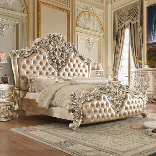 Vatican - Eastern King Bed - Synthetic Leather, Light Gold & Champagne Silver - R&R Furniture Gallery (Fountain Valley, CA)