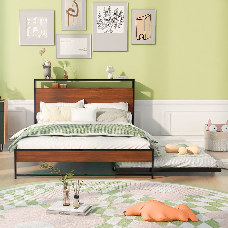 Platform Bed Frame With Trundle, USB Ports And Slat Support, No Box Spring Needed - R&R Furniture Gallery (Fountain Valley, CA)