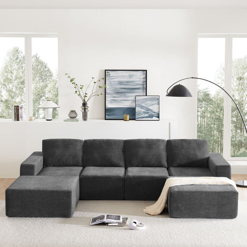 Modular U Shaped Sectional With Ottomans, Luxury Cloud Floor Couch With Deep Seat Fully Compressed Upholstered Sofa - R&R Furniture Gallery (Fountain Valley, CA)