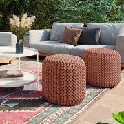 Wynne - Round Knitted Outdoor / Indoor Pouf - Orange - R&R Furniture Gallery (Fountain Valley, CA)