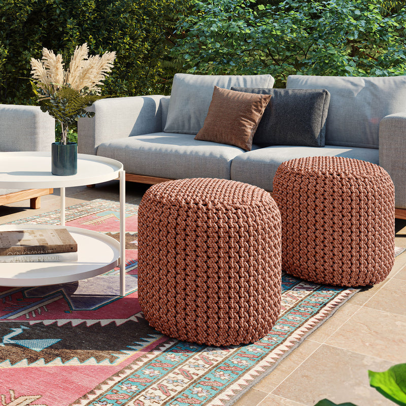 Wynne - Round Knitted Outdoor / Indoor Pouf - Orange - R&R Furniture Gallery (Fountain Valley, CA)