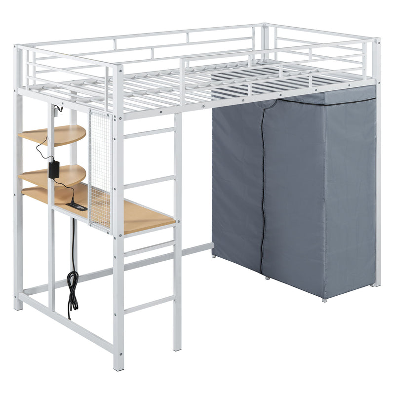 Loft Bed With Desk, Shelves, Power Outlet, LED Light And Wardrobe - R&R Furniture Gallery (Fountain Valley, CA)