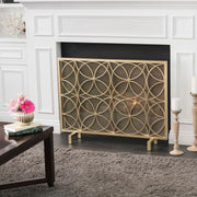 Noble House Thayer single panel iron fireplace screen with geometric design, decorative metal screen for fireplace safety and style