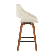 Lumi Source Fabrico mid-century modern counter stool set with wooden legs and cushioned seats, two stools side by side.