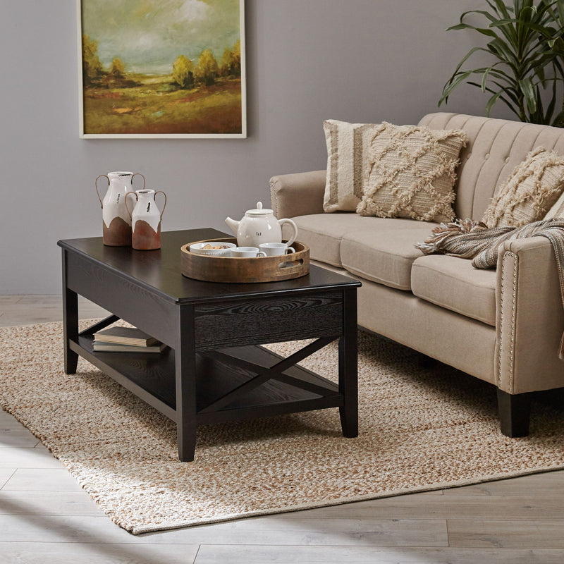 Decatur - Farmhouse Lift Top Coffee Table With Storage - Black / Ash - R&R Furniture Gallery (Fountain Valley, CA)