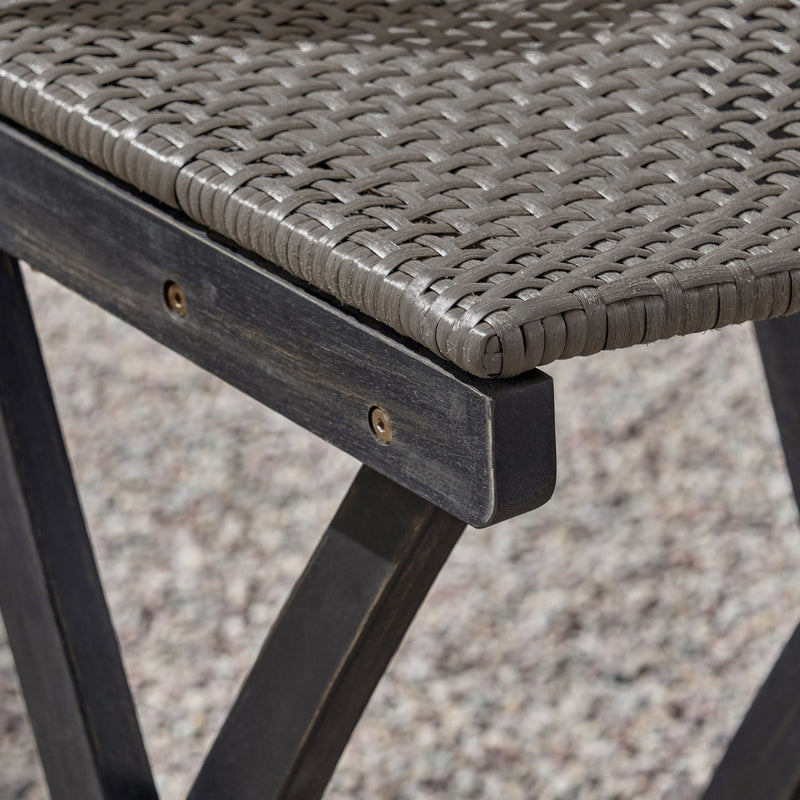 Outdoor Folding Acacia Wood Barstools With Rattan Backrest And Seat - R&R Furniture Gallery (Fountain Valley, CA)
