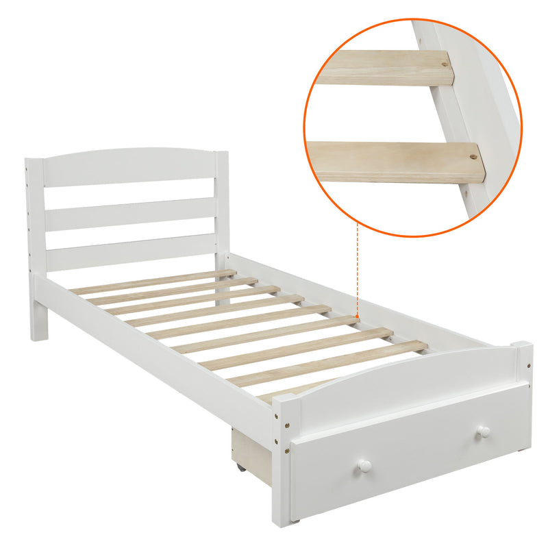 DreamHaus storage platform bed frame with wood slat support and built-in storage drawers, no box spring needed.