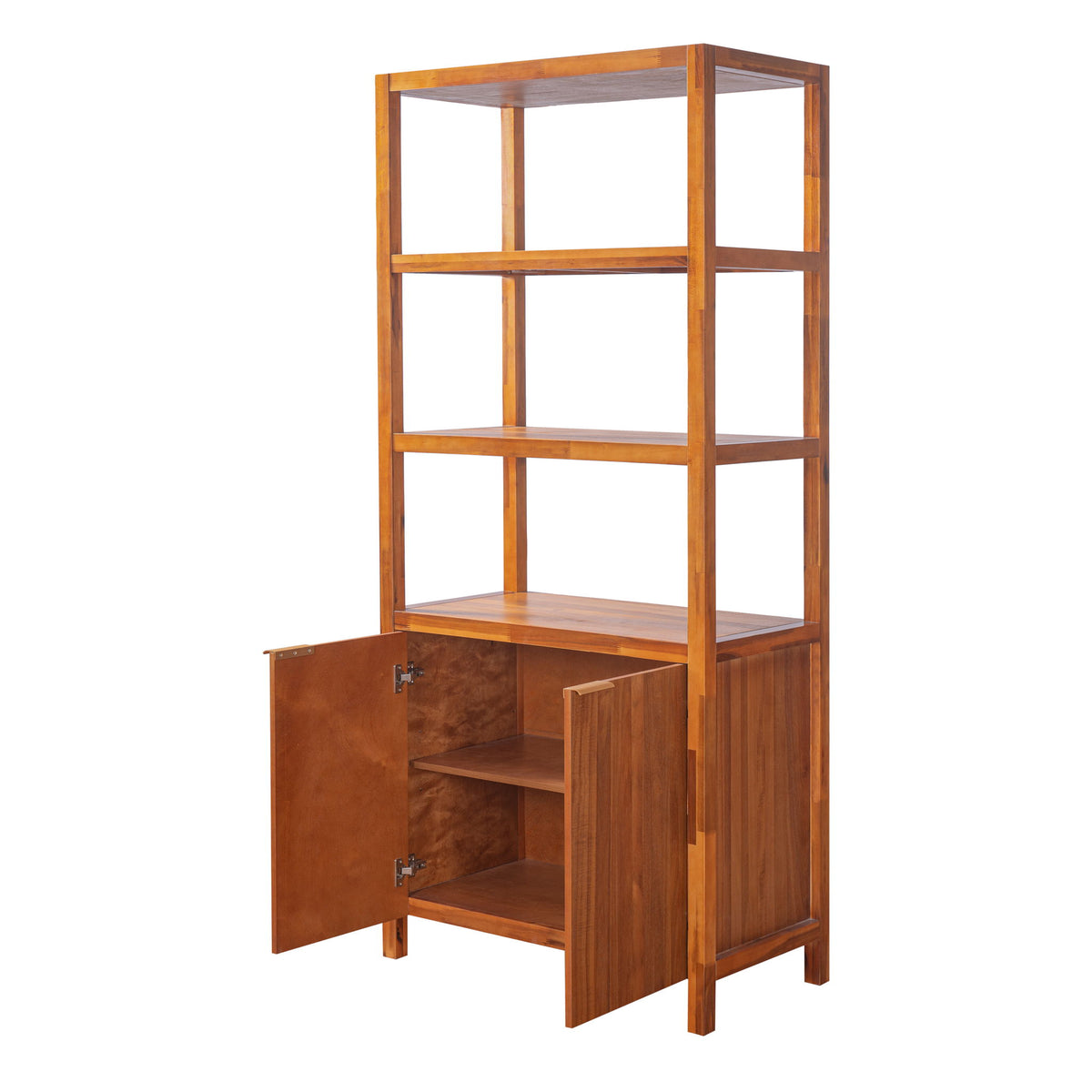 Modern Tall Storage Bookcase Cabinet With 2 Open Shelves & Double Doors