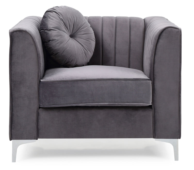 Contemporary sloped armchair by Glory Furniture featuring a modern design with plush cushioning and sleek wooden legs.