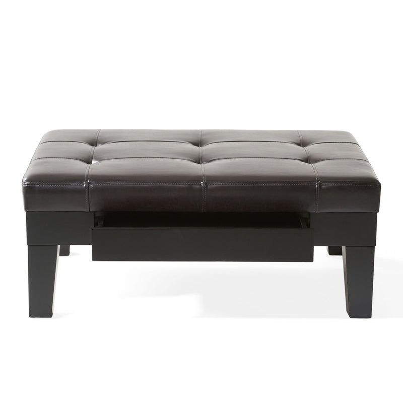 Chatham - Ottoman With Drawer Leather Storage Solution - Dark Coffee - R&R Furniture Gallery (Fountain Valley, CA)
