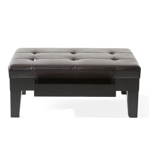 Chatham - Ottoman With Drawer Leather Storage Solution - Dark Coffee - R&R Furniture Gallery (Fountain Valley, CA)