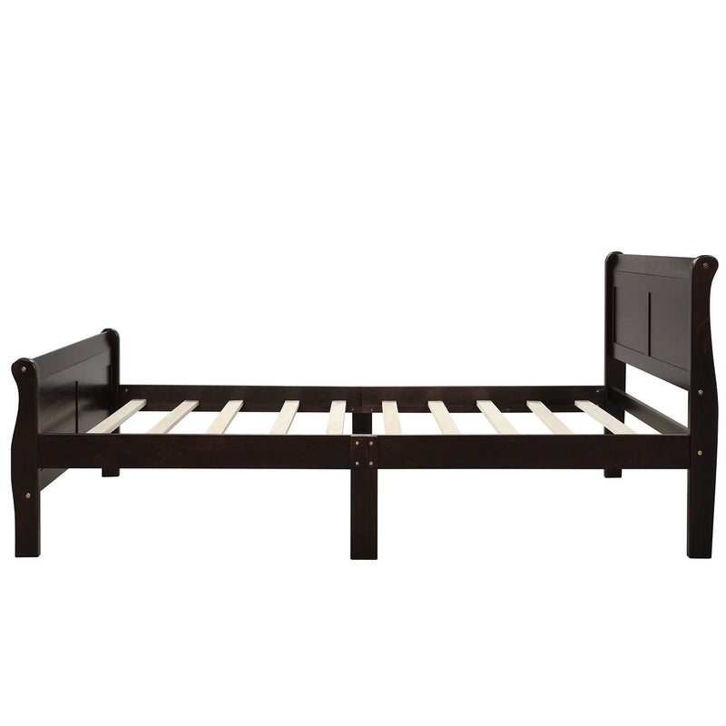 DreamHaus platform bed frame with wood slat support, matching headboard and footboard, designed for mattress foundation and sleigh style.