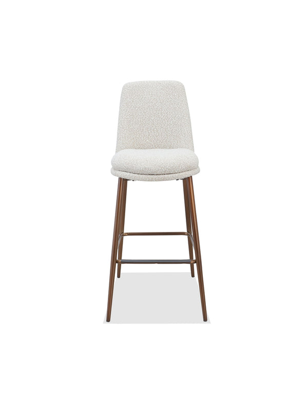 Wyatt Upholstered Bar Stool in Ricotta Boucle and Bronze Metal