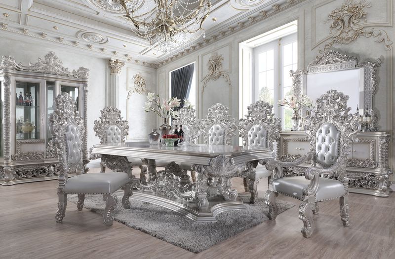 Valkyrie - Side Chair (Set of 2) - Synthetic Leather & Antique Platinum - R&R Furniture Gallery (Fountain Valley, CA)