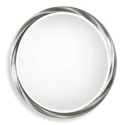 Silver round wall mirror by Uttermost with a sleek, modern frame, perfect for contemporary home decor.