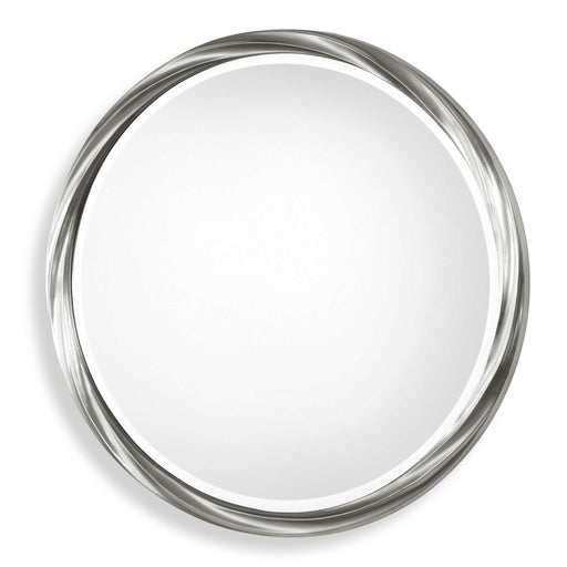 Silver round wall mirror by Uttermost with a sleek, modern frame, perfect for contemporary home decor.
