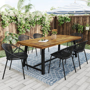 Noble House stackable outdoor chairs with breathable plastic backrests, set of two, for patio or garden seating.